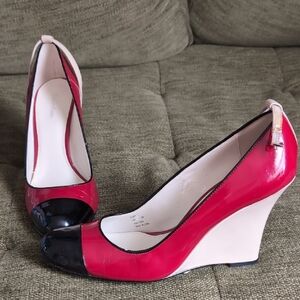 Stylish Red and Black Wedge Heels